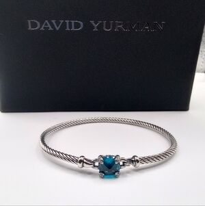 David Yurman Chantelaline Sterling Silver Bracelet with Blue Stone & Diamonds